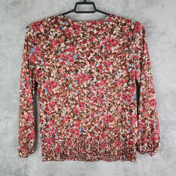 Women's Charter Club Woman Floral Ruffle Blouse Top Brown/Pink/Blue Size 1X - Picture 6 of 9